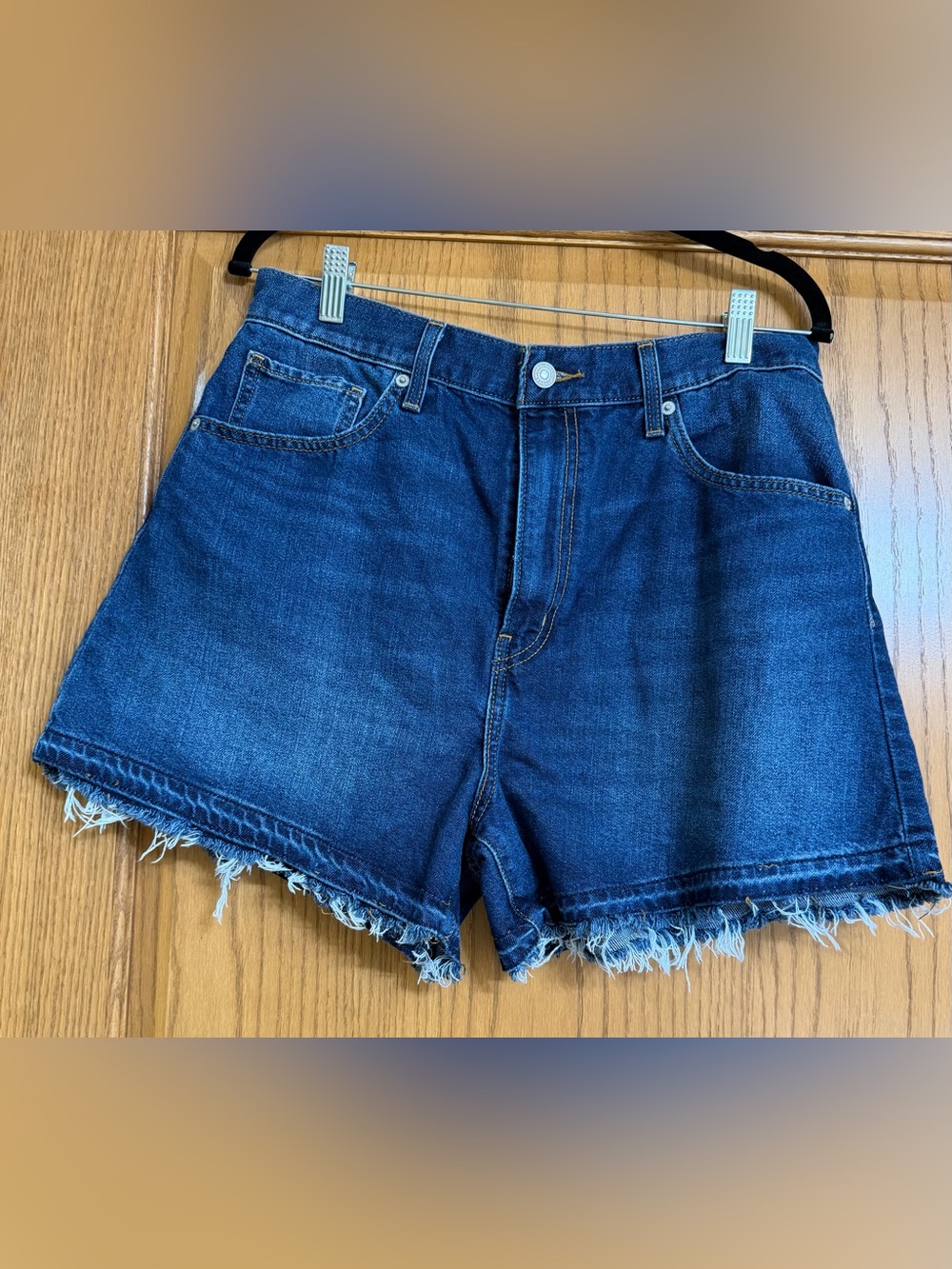 Levi's Dark Blue Denim Jean Shorts with Frayed Hem